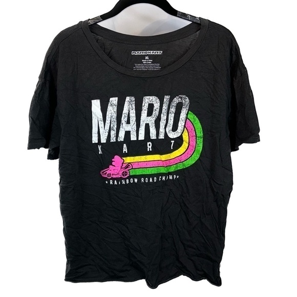 Mario Kart Shirt Rainbow Road Champ Boxy Graphic Print Short Sleeve Crewneck Top - Picture 1 of 7